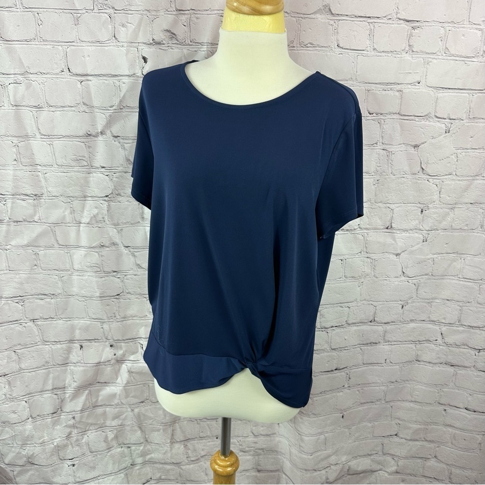 draper's & Damon's Navy knit Women's casual Top sz L knot hem contrast fabric
